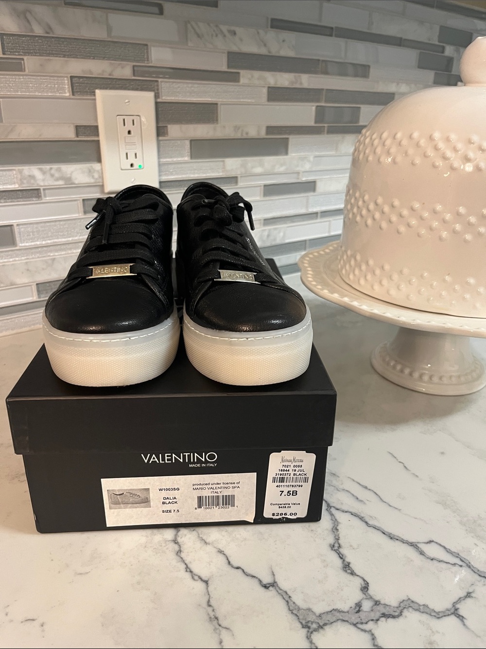 Valentino Black Leather Platform Sneakers with White Sole